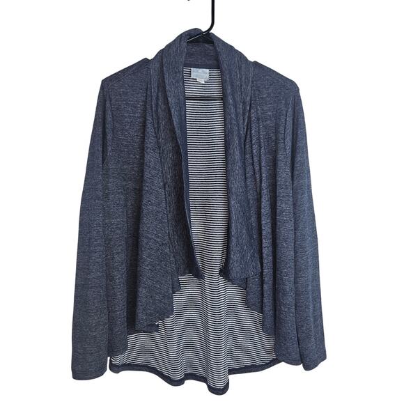Sunday Heathered Blue Draped Cardigan with Striped Detail Inside- Size Large - Picture 1 of 6